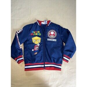 SUPER MARIO Navy Bomber Varsity Jacket Kids size 8 NINTENDO
